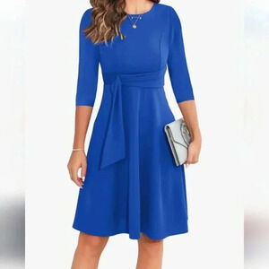 OWIN | Women's Royal Blue 3/4 Sleeve Flare Casual Cocktail Dress